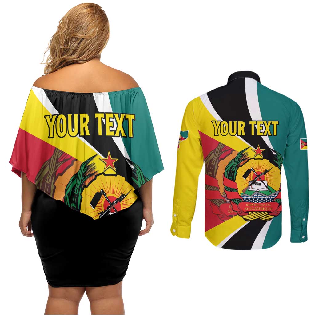 Personalized Mozambique Couples Matching Off Shoulder Short Dress and Long Sleeve Button Shirt 50 Years Anniversary Independence Day