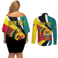 Personalized Mozambique Couples Matching Off Shoulder Short Dress and Long Sleeve Button Shirt 50 Years Anniversary Independence Day