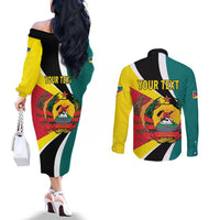 Personalized Mozambique Couples Matching Off The Shoulder Long Sleeve Dress and Long Sleeve Button Shirt 50 Years Anniversary Independence Day