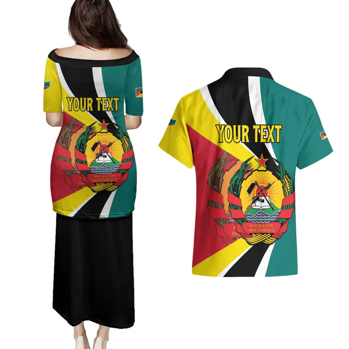 Personalized Mozambique Couples Matching Puletasi and Hawaiian Shirt 50 Years Anniversary Independence Day