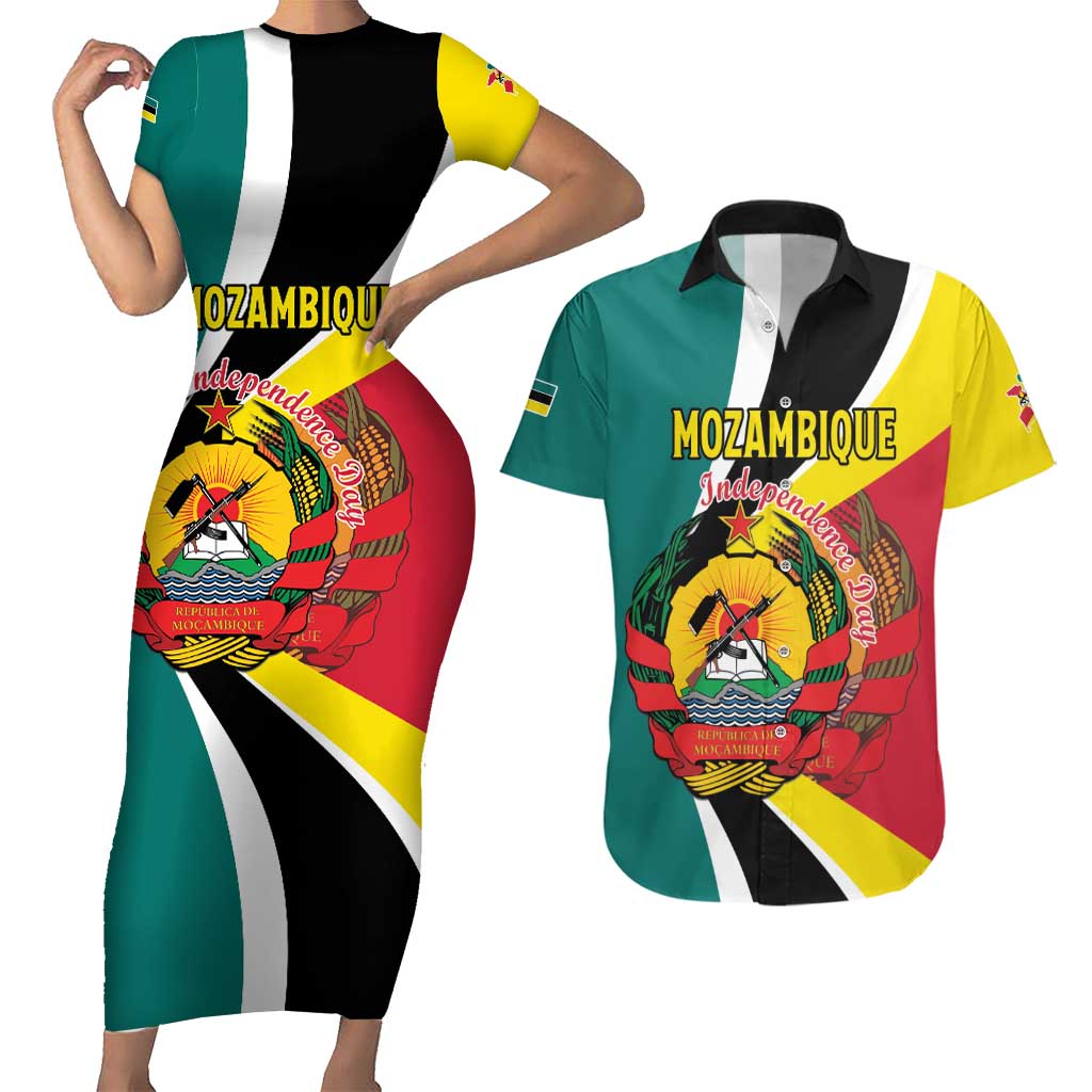 Personalized Mozambique Couples Matching Short Sleeve Bodycon Dress and Hawaiian Shirt 50 Years Anniversary Independence Day