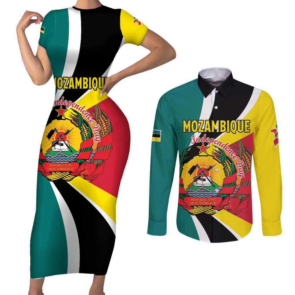 Personalized Mozambique Couples Matching Short Sleeve Bodycon Dress and Long Sleeve Button Shirt 50 Years Anniversary Independence Day