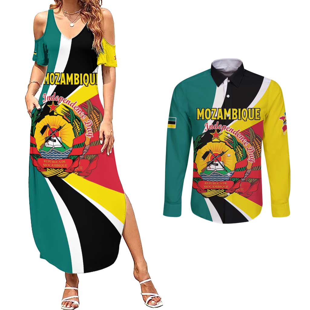 Personalized Mozambique Couples Matching Summer Maxi Dress and Long Sleeve Button Shirt 50 Years Anniversary Independence Day