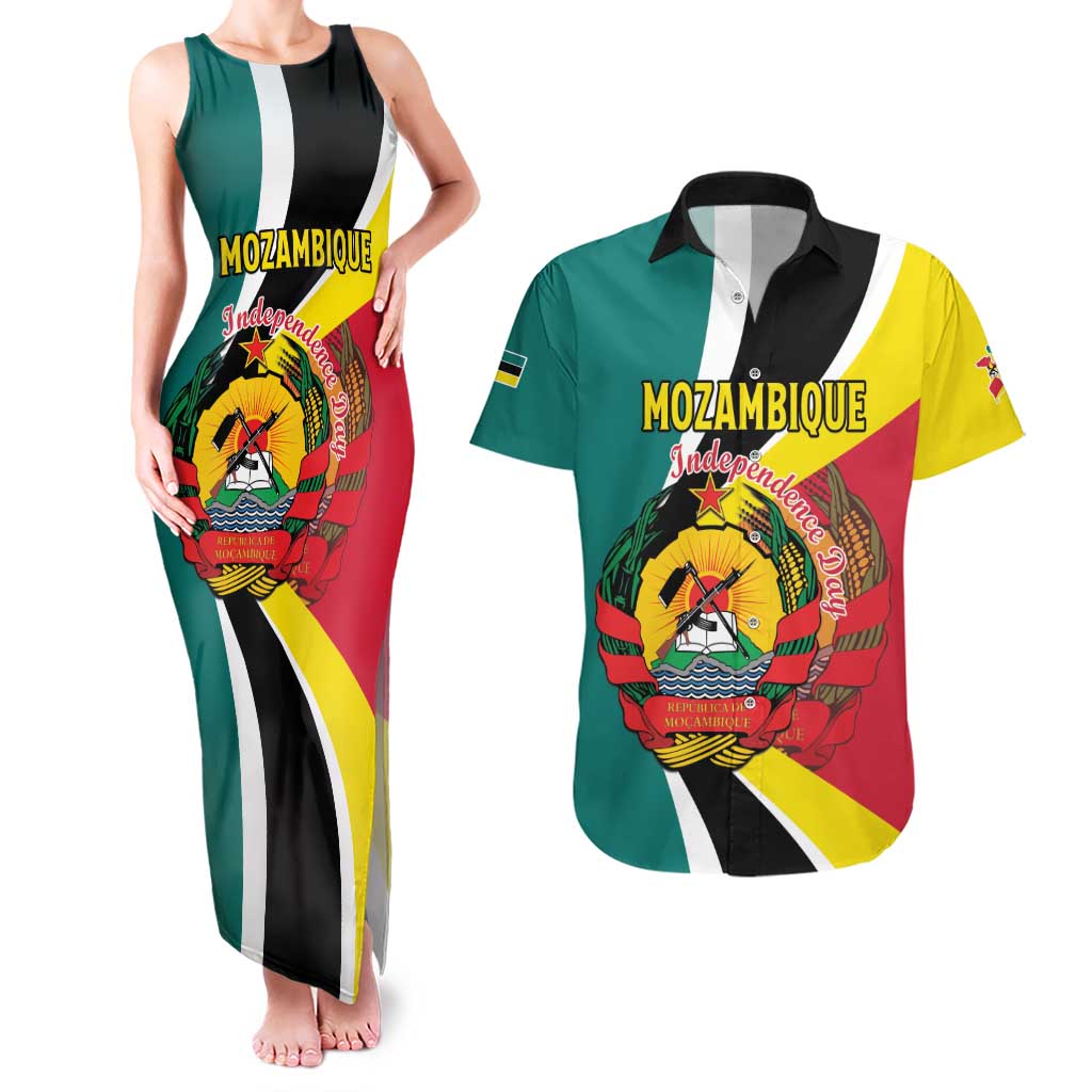 Personalized Mozambique Couples Matching Tank Maxi Dress and Hawaiian Shirt 50 Years Anniversary Independence Day