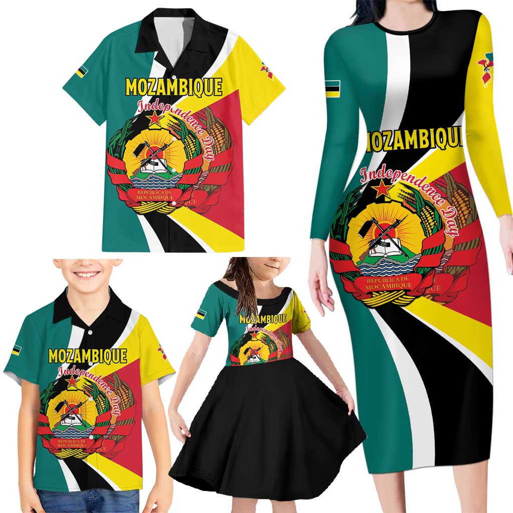 Personalized Mozambique Family Matching Long Sleeve Bodycon Dress and Hawaiian Shirt 50 Years Anniversary Independence Day