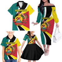 Personalized Mozambique Family Matching Off The Shoulder Long Sleeve Dress and Hawaiian Shirt 50 Years Anniversary Independence Day