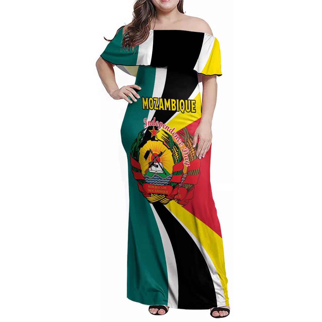 Personalized Mozambique Family Matching Off Shoulder Maxi Dress and Hawaiian Shirt 50 Years Anniversary Independence Day