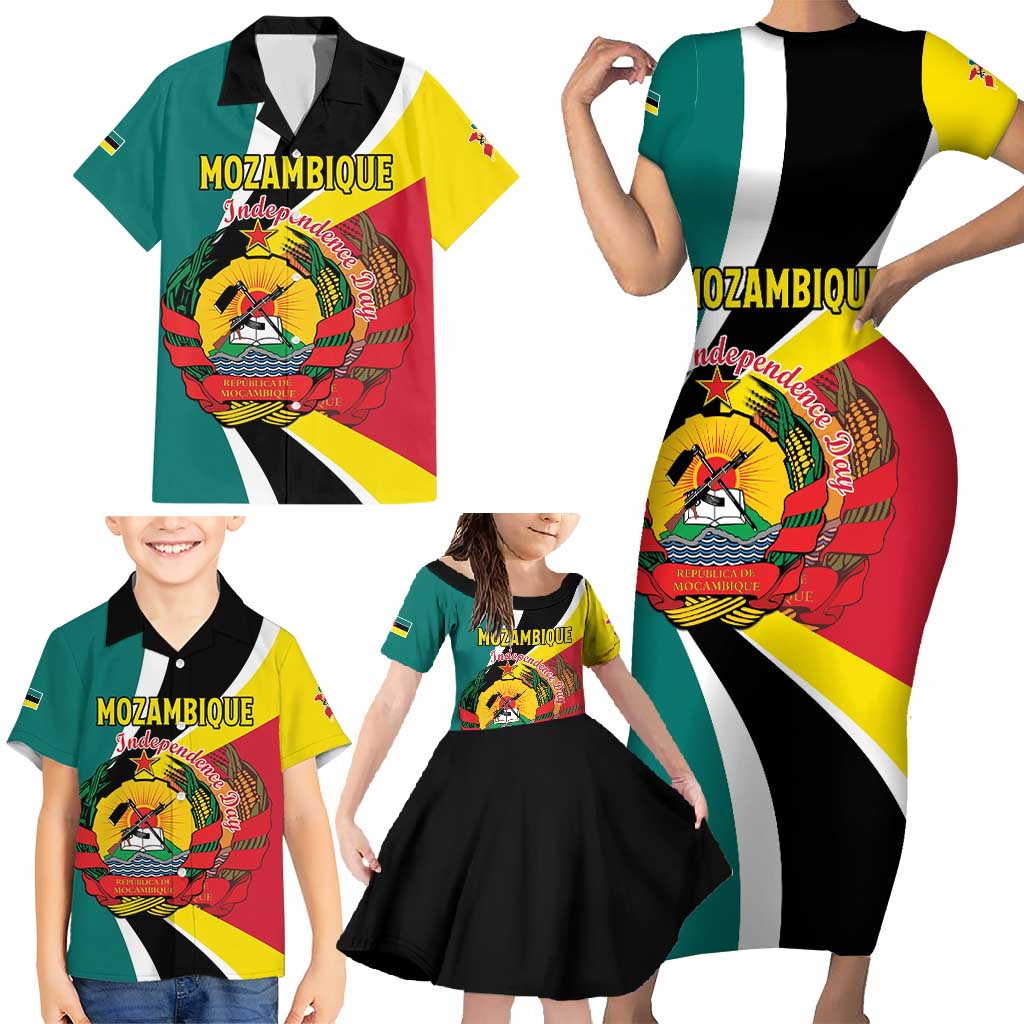 Personalized Mozambique Family Matching Short Sleeve Bodycon Dress and Hawaiian Shirt 50 Years Anniversary Independence Day