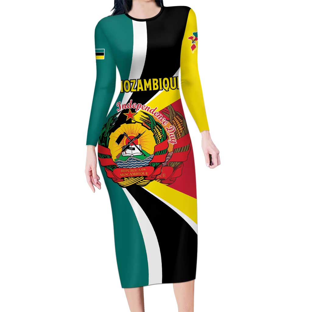 Personalized Mozambique Long Sleeve Bodycon Dress 50 Years Anniversary Independence Day