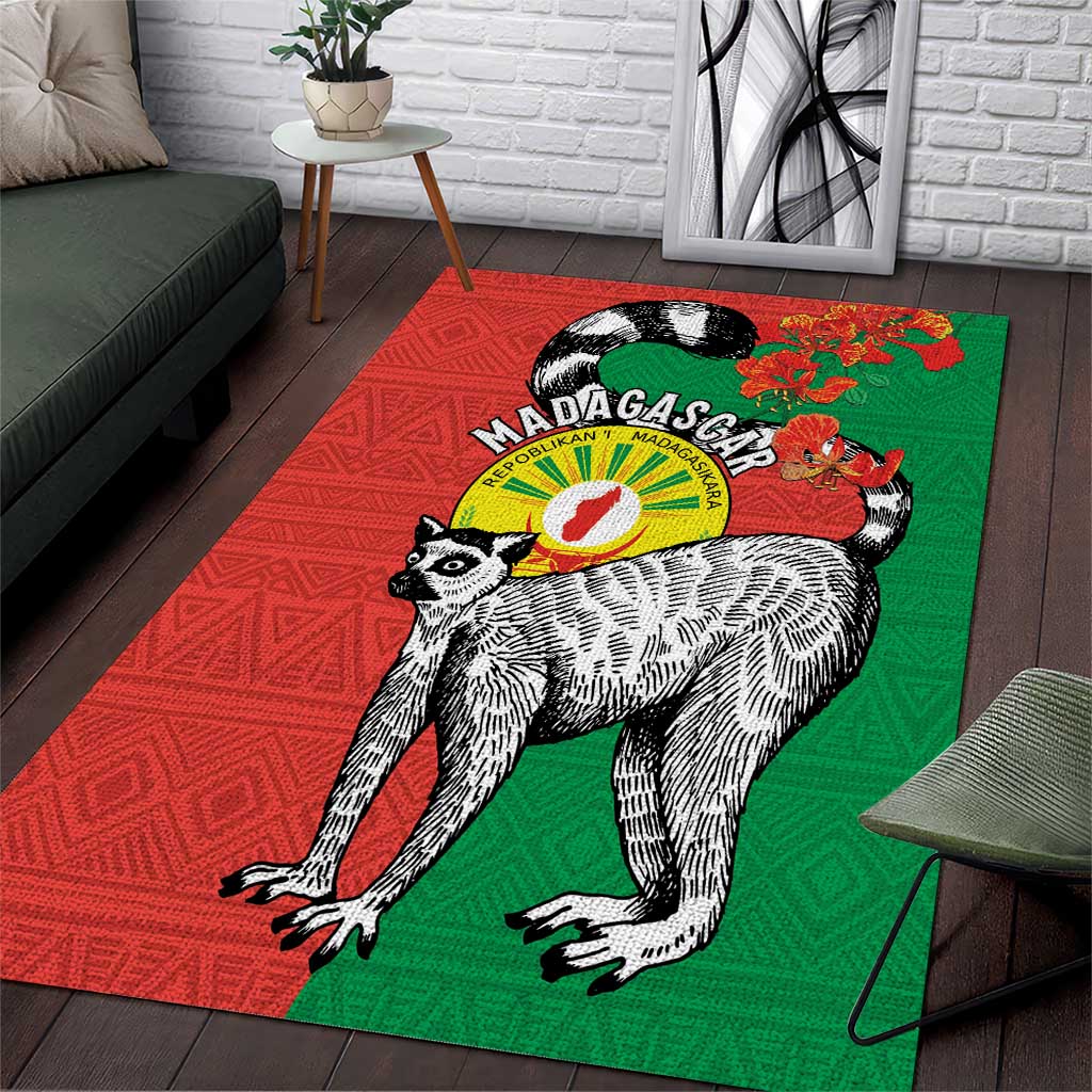 Happy Madagascar Independence Day Area Rug Ring-Tailed Lemur With Seal Of Madagasikara