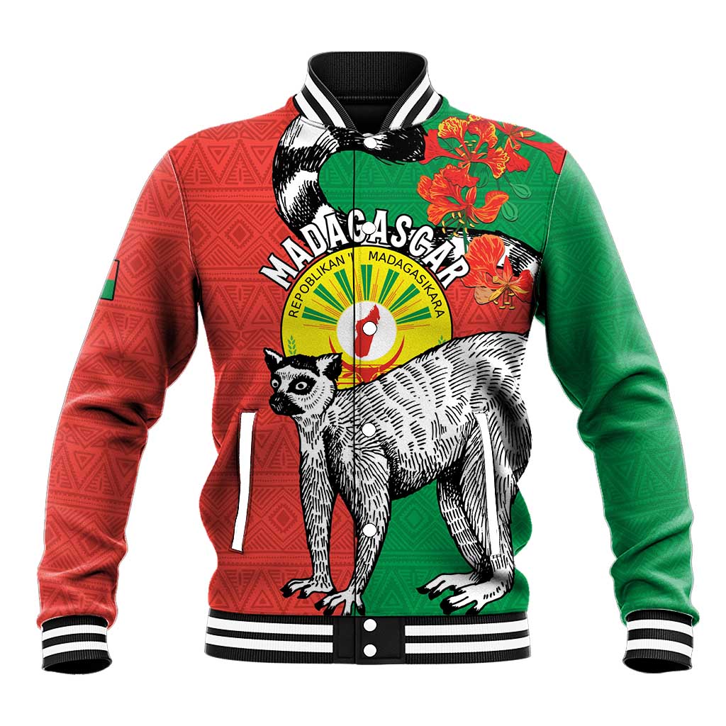 Happy Madagascar Independence Day Baseball Jacket Ring-Tailed Lemur With Seal Of Madagasikara