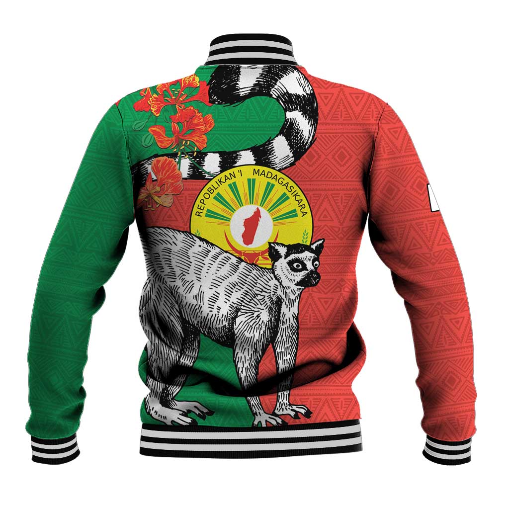 Happy Madagascar Independence Day Baseball Jacket Ring-Tailed Lemur With Seal Of Madagasikara