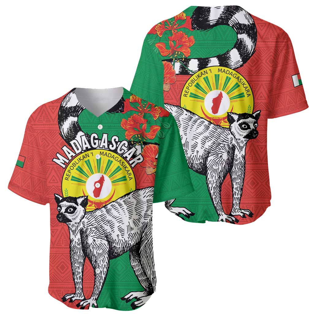 Happy Madagascar Independence Day Baseball Jersey Ring-Tailed Lemur With Seal Of Madagasikara