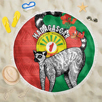 Happy Madagascar Independence Day Beach Blanket Ring-Tailed Lemur With Seal Of Madagasikara