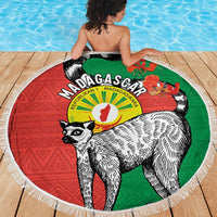 Happy Madagascar Independence Day Beach Blanket Ring-Tailed Lemur With Seal Of Madagasikara
