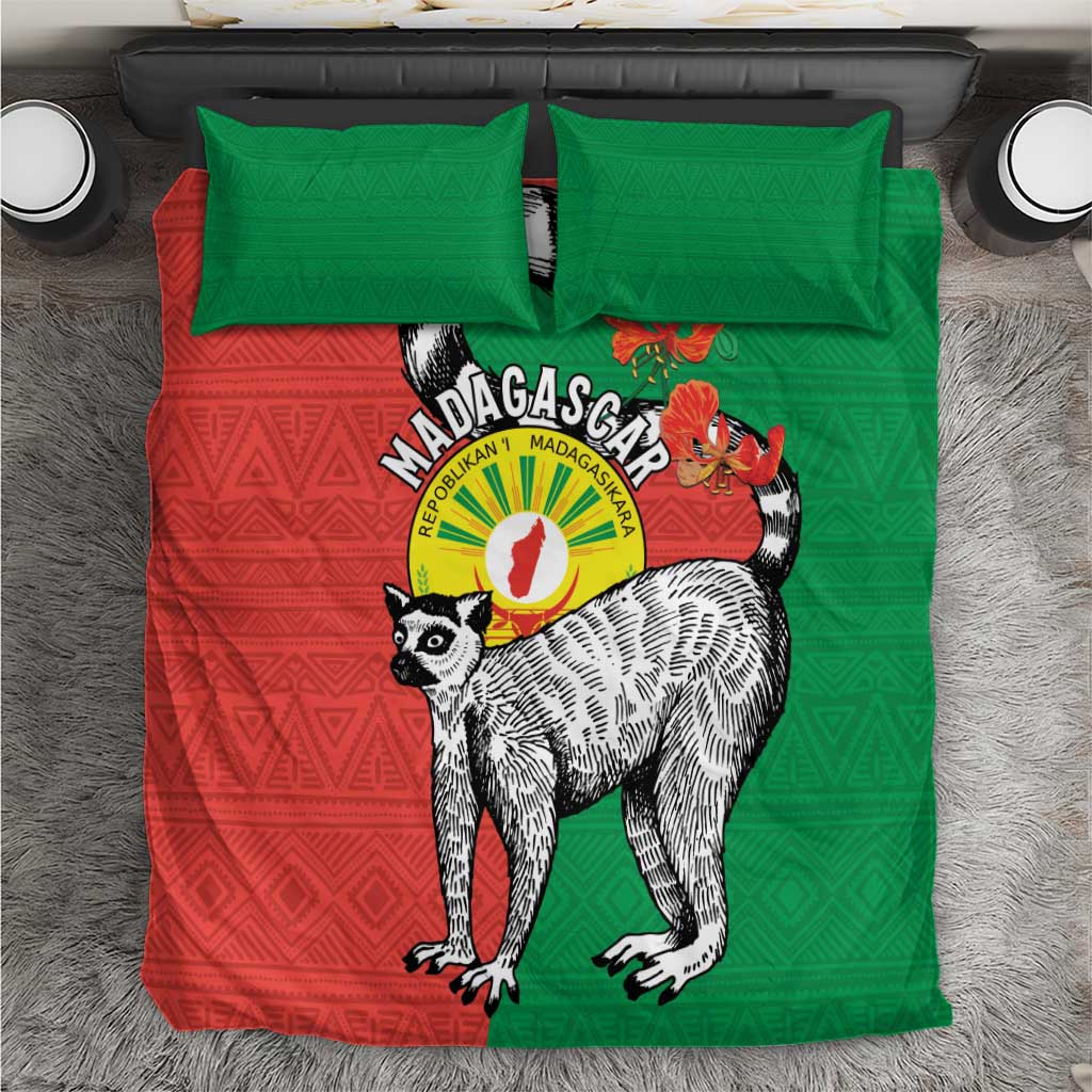 Happy Madagascar Independence Day Bedding Set Ring-Tailed Lemur With Seal Of Madagasikara