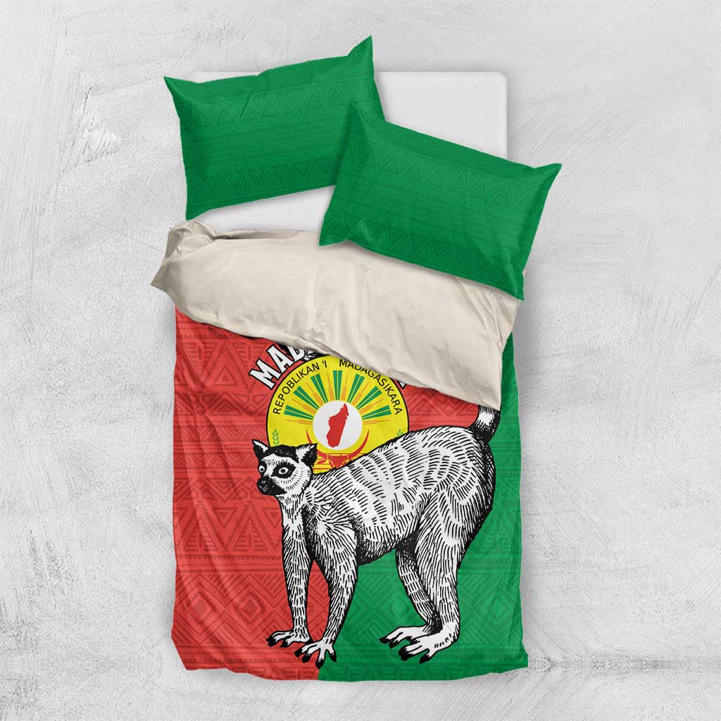 Happy Madagascar Independence Day Bedding Set Ring-Tailed Lemur With Seal Of Madagasikara