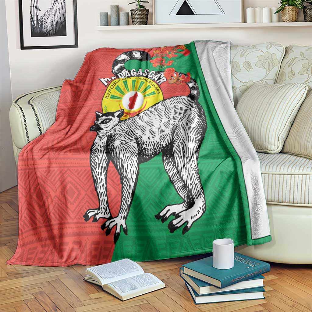 Happy Madagascar Independence Day Blanket Ring-Tailed Lemur With Seal Of Madagasikara