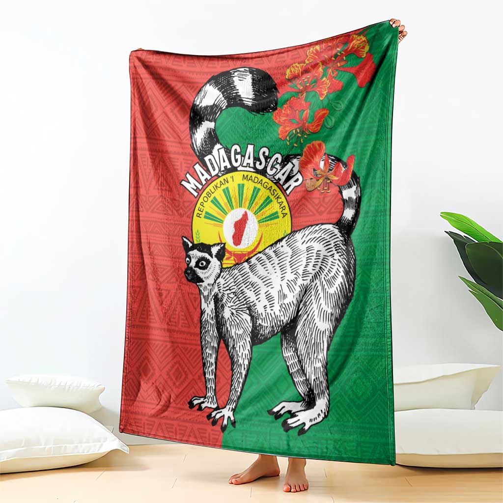 Happy Madagascar Independence Day Blanket Ring-Tailed Lemur With Seal Of Madagasikara