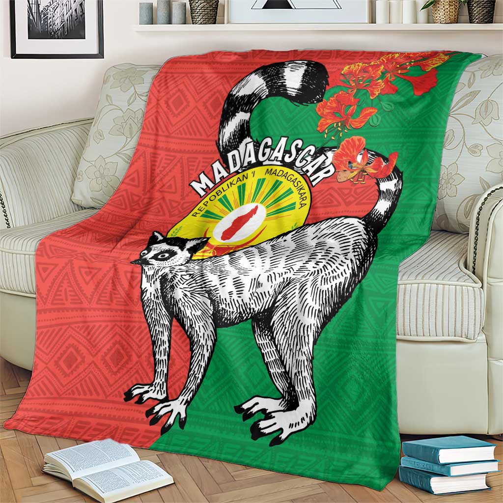 Happy Madagascar Independence Day Blanket Ring-Tailed Lemur With Seal Of Madagasikara