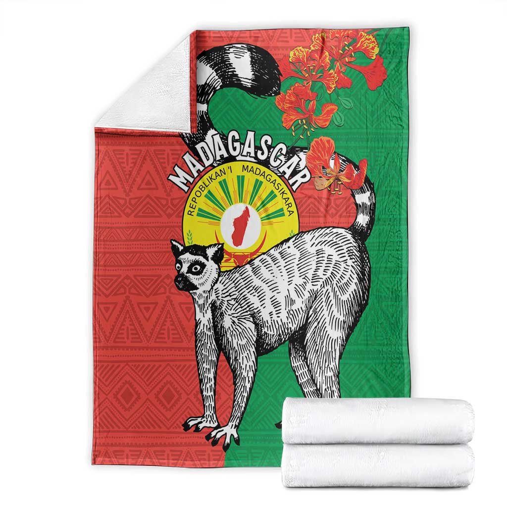 Happy Madagascar Independence Day Blanket Ring-Tailed Lemur With Seal Of Madagasikara