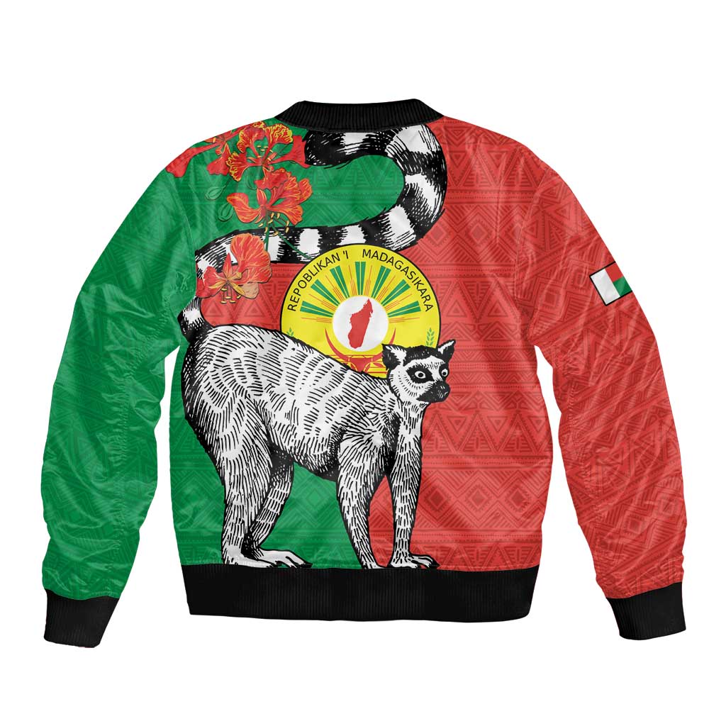 Happy Madagascar Independence Day Bomber Jacket Ring-Tailed Lemur With Seal Of Madagasikara