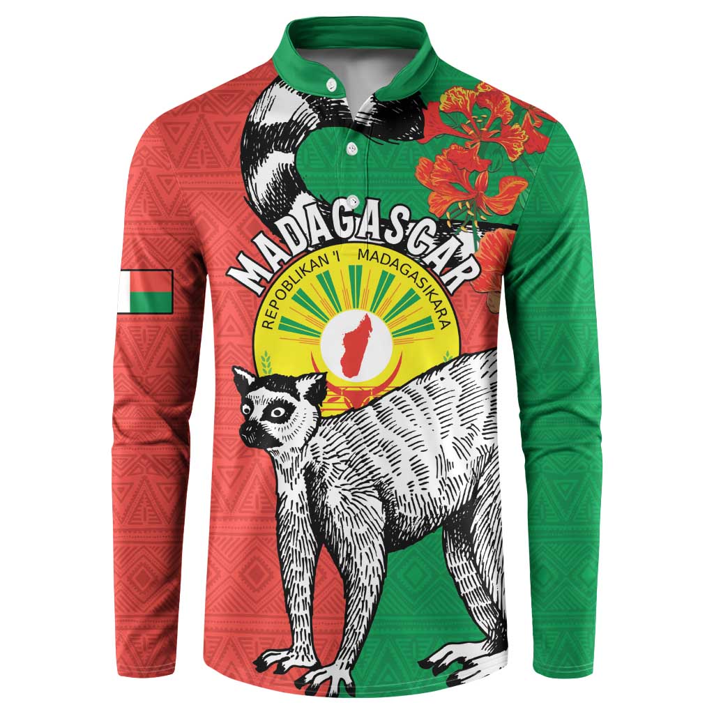 Happy Madagascar Independence Day Button Sweatshirt Ring-Tailed Lemur With Seal Of Madagasikara