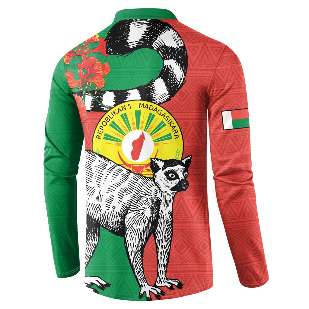 Happy Madagascar Independence Day Button Sweatshirt Ring-Tailed Lemur With Seal Of Madagasikara
