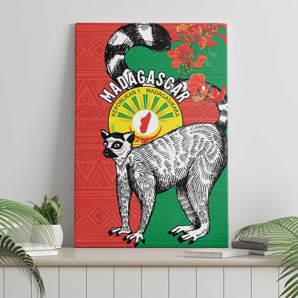Happy Madagascar Independence Day Canvas Wall Art Ring-Tailed Lemur With Seal Of Madagasikara