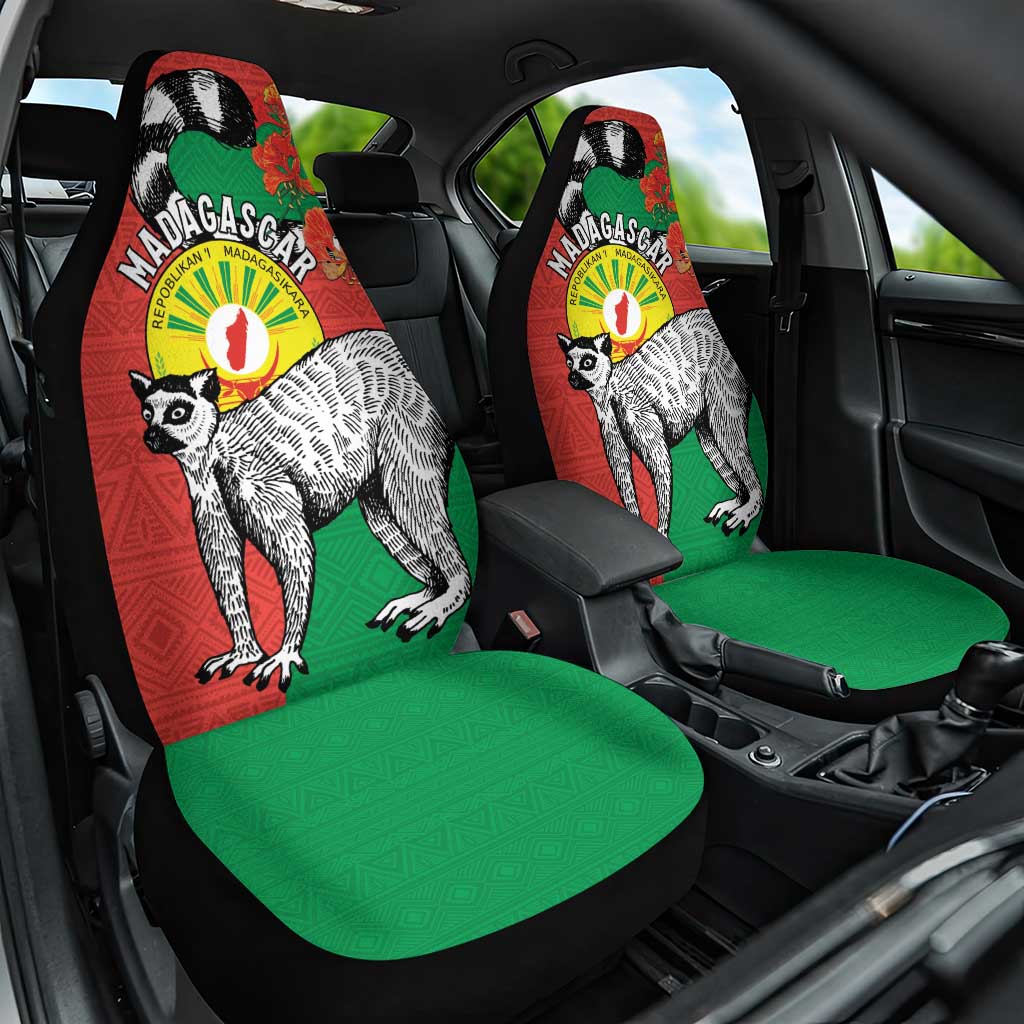 Happy Madagascar Independence Day Car Seat Cover Ring-Tailed Lemur With Seal Of Madagasikara