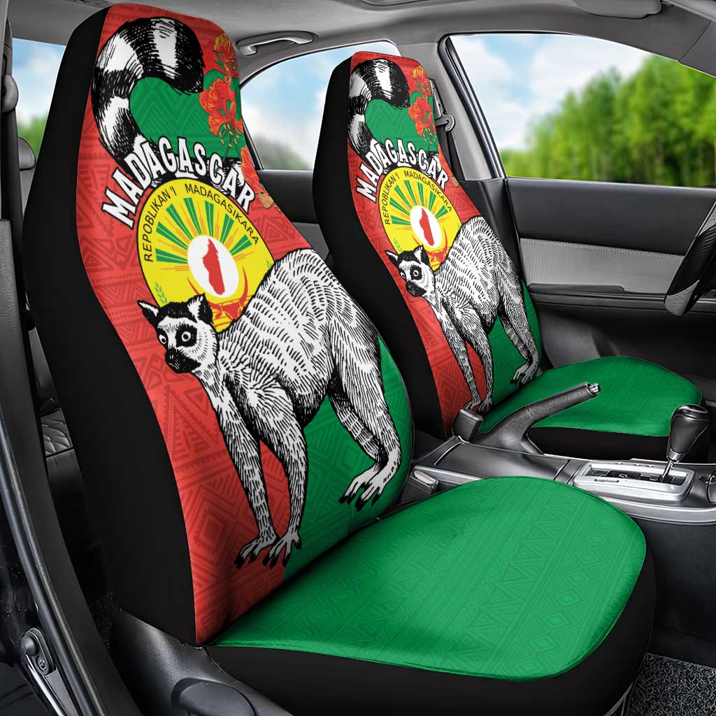 Happy Madagascar Independence Day Car Seat Cover Ring-Tailed Lemur With Seal Of Madagasikara