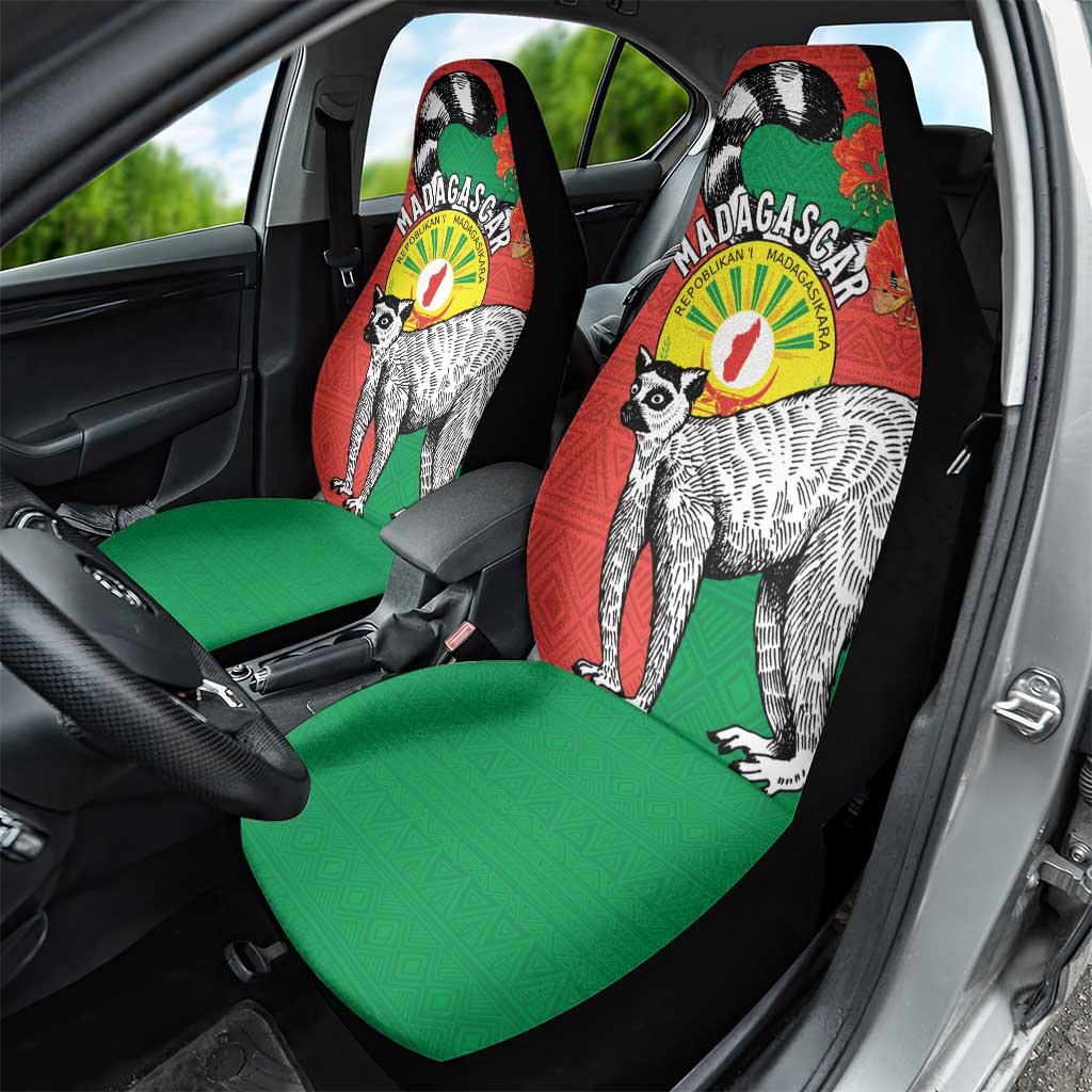 Happy Madagascar Independence Day Car Seat Cover Ring-Tailed Lemur With Seal Of Madagasikara
