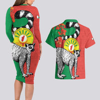 Happy Madagascar Independence Day Couples Matching Long Sleeve Bodycon Dress and Hawaiian Shirt Ring-Tailed Lemur With Seal Of Madagasikara
