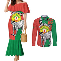 Happy Madagascar Independence Day Couples Matching Mermaid Dress and Long Sleeve Button Shirt Ring-Tailed Lemur With Seal Of Madagasikara