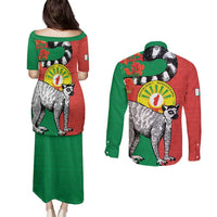 Happy Madagascar Independence Day Couples Matching Puletasi and Long Sleeve Button Shirt Ring-Tailed Lemur With Seal Of Madagasikara