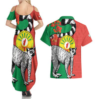 Happy Madagascar Independence Day Couples Matching Summer Maxi Dress and Hawaiian Shirt Ring-Tailed Lemur With Seal Of Madagasikara