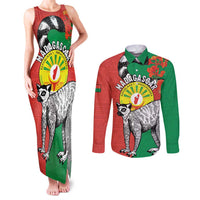 Happy Madagascar Independence Day Couples Matching Tank Maxi Dress and Long Sleeve Button Shirt Ring-Tailed Lemur With Seal Of Madagasikara