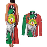 Happy Madagascar Independence Day Couples Matching Tank Maxi Dress and Long Sleeve Button Shirt Ring-Tailed Lemur With Seal Of Madagasikara
