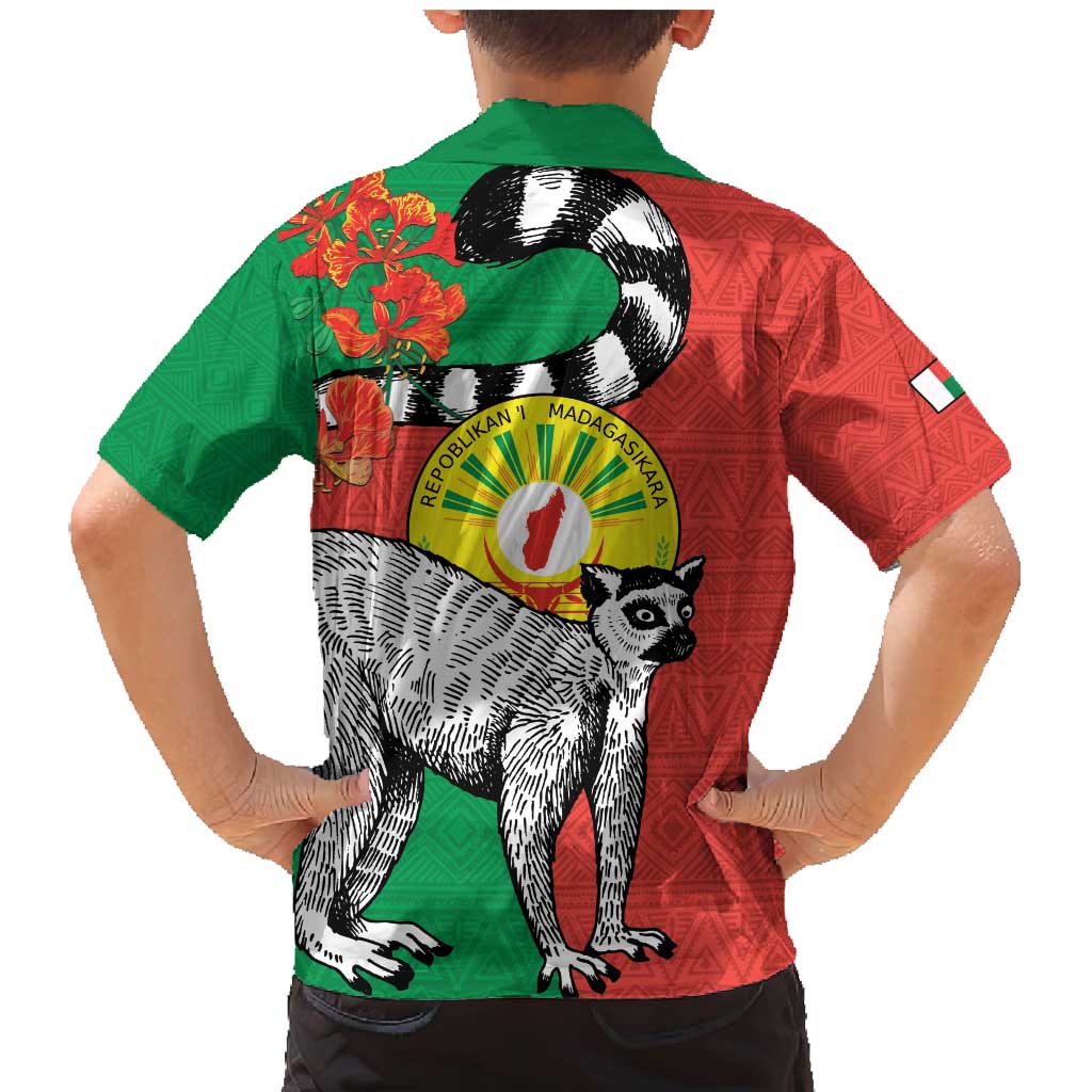 Happy Madagascar Independence Day Family Matching Mermaid Dress and Hawaiian Shirt Ring-Tailed Lemur With Seal Of Madagasikara