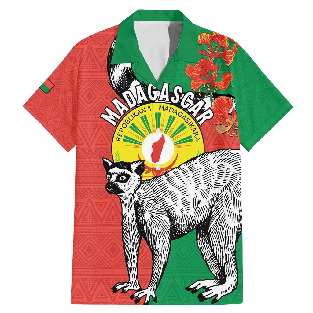 Happy Madagascar Independence Day Family Matching Mermaid Dress and Hawaiian Shirt Ring-Tailed Lemur With Seal Of Madagasikara