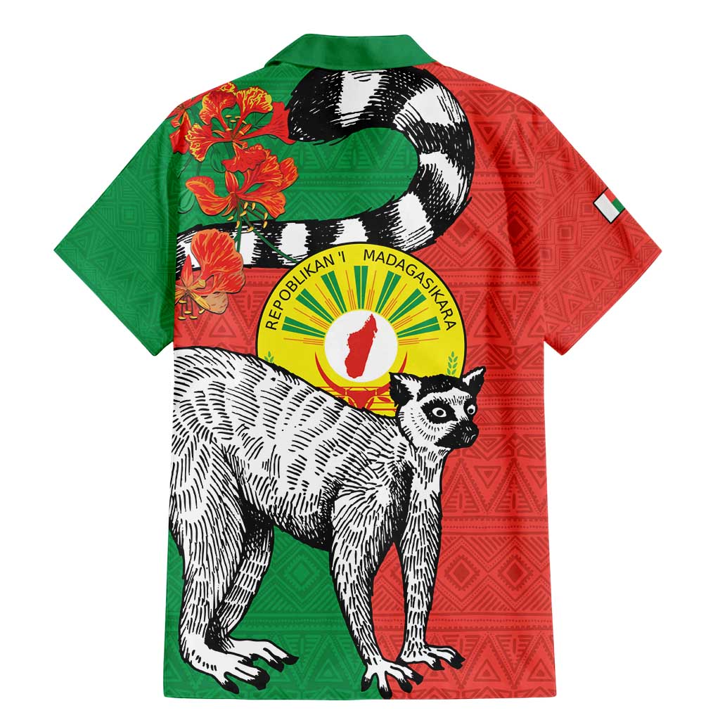 Happy Madagascar Independence Day Family Matching Mermaid Dress and Hawaiian Shirt Ring-Tailed Lemur With Seal Of Madagasikara