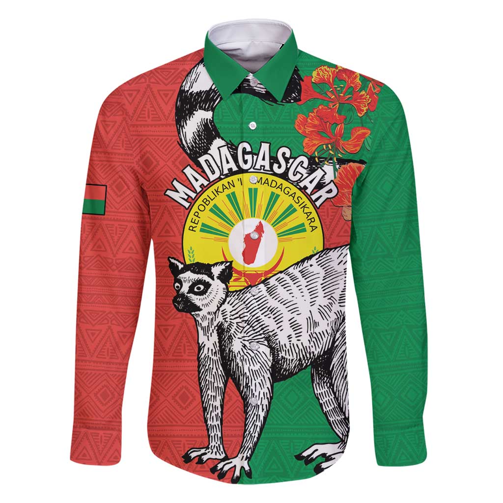 Happy Madagascar Independence Day Family Matching Off Shoulder Maxi Dress and Hawaiian Shirt Ring-Tailed Lemur With Seal Of Madagasikara