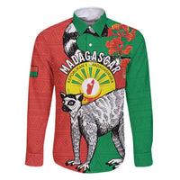 Happy Madagascar Independence Day Family Matching Off Shoulder Maxi Dress and Hawaiian Shirt Ring-Tailed Lemur With Seal Of Madagasikara