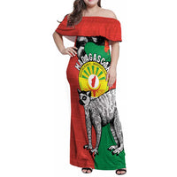 Happy Madagascar Independence Day Family Matching Off Shoulder Maxi Dress and Hawaiian Shirt Ring-Tailed Lemur With Seal Of Madagasikara