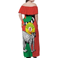 Happy Madagascar Independence Day Family Matching Off Shoulder Maxi Dress and Hawaiian Shirt Ring-Tailed Lemur With Seal Of Madagasikara