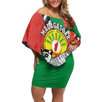 Happy Madagascar Independence Day Family Matching Off Shoulder Short Dress and Hawaiian Shirt Ring-Tailed Lemur With Seal Of Madagasikara