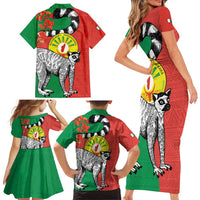 Happy Madagascar Independence Day Family Matching Short Sleeve Bodycon Dress and Hawaiian Shirt Ring-Tailed Lemur With Seal Of Madagasikara