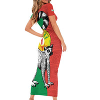 Happy Madagascar Independence Day Family Matching Short Sleeve Bodycon Dress and Hawaiian Shirt Ring-Tailed Lemur With Seal Of Madagasikara