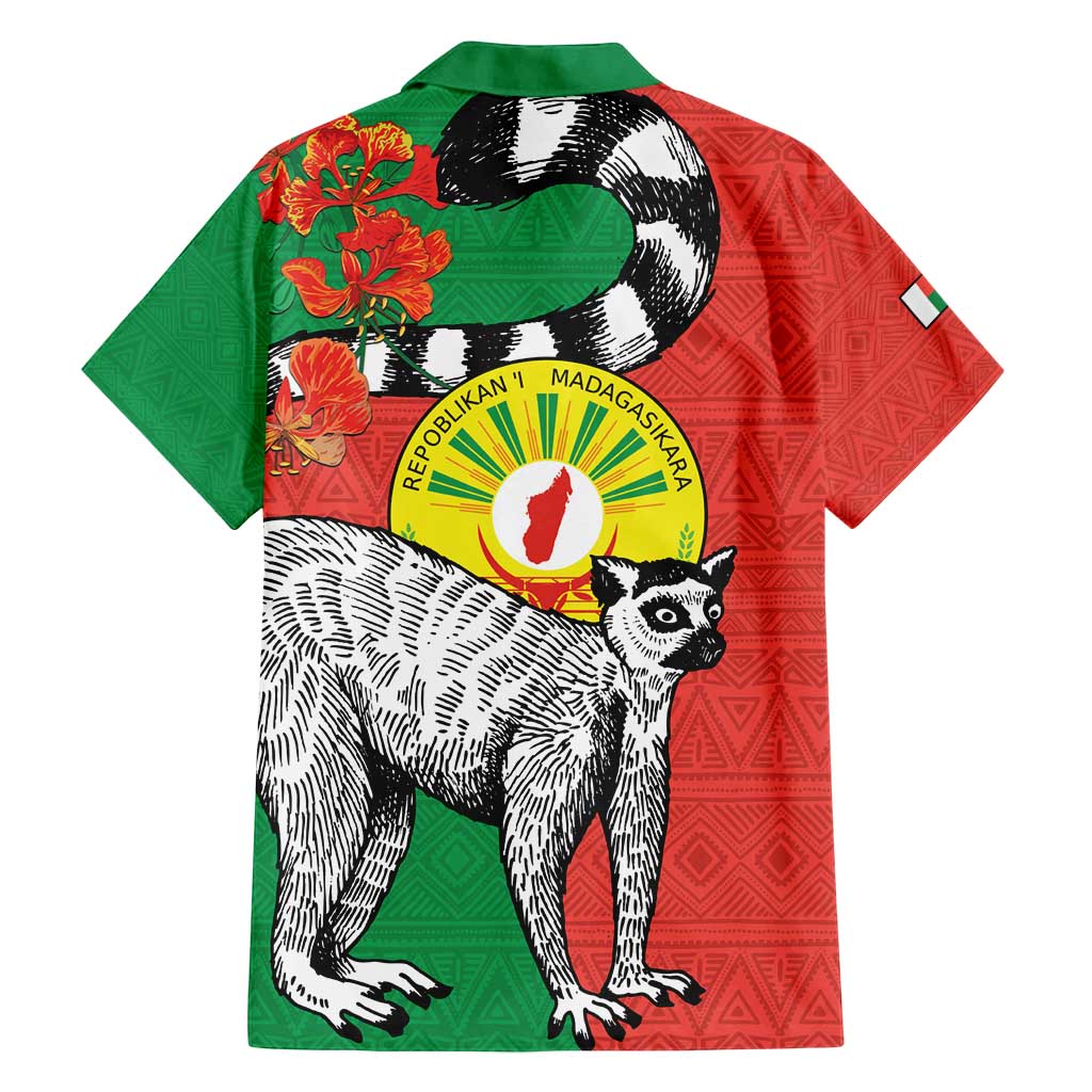 Happy Madagascar Independence Day Family Matching Summer Maxi Dress and Hawaiian Shirt Ring-Tailed Lemur With Seal Of Madagasikara