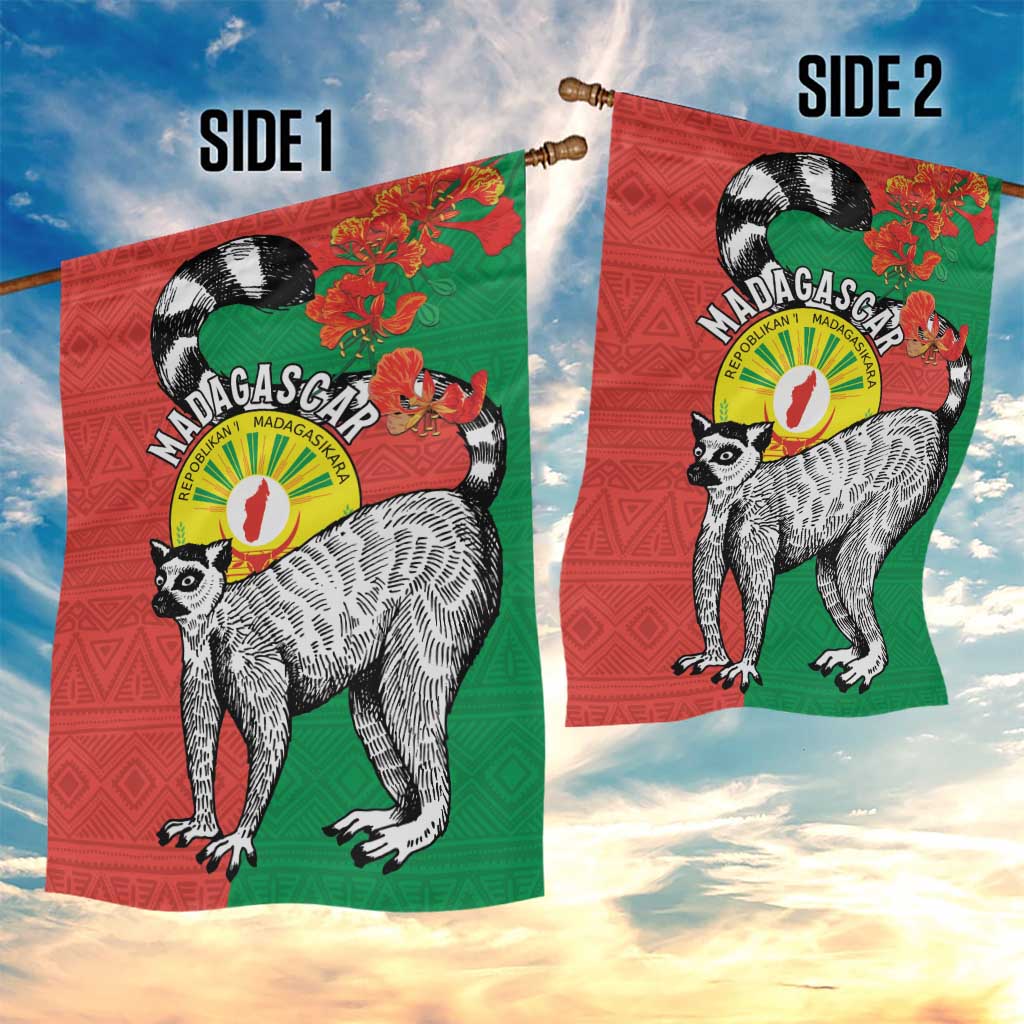 Happy Madagascar Independence Day Garden Flag Ring-Tailed Lemur With Seal Of Madagasikara